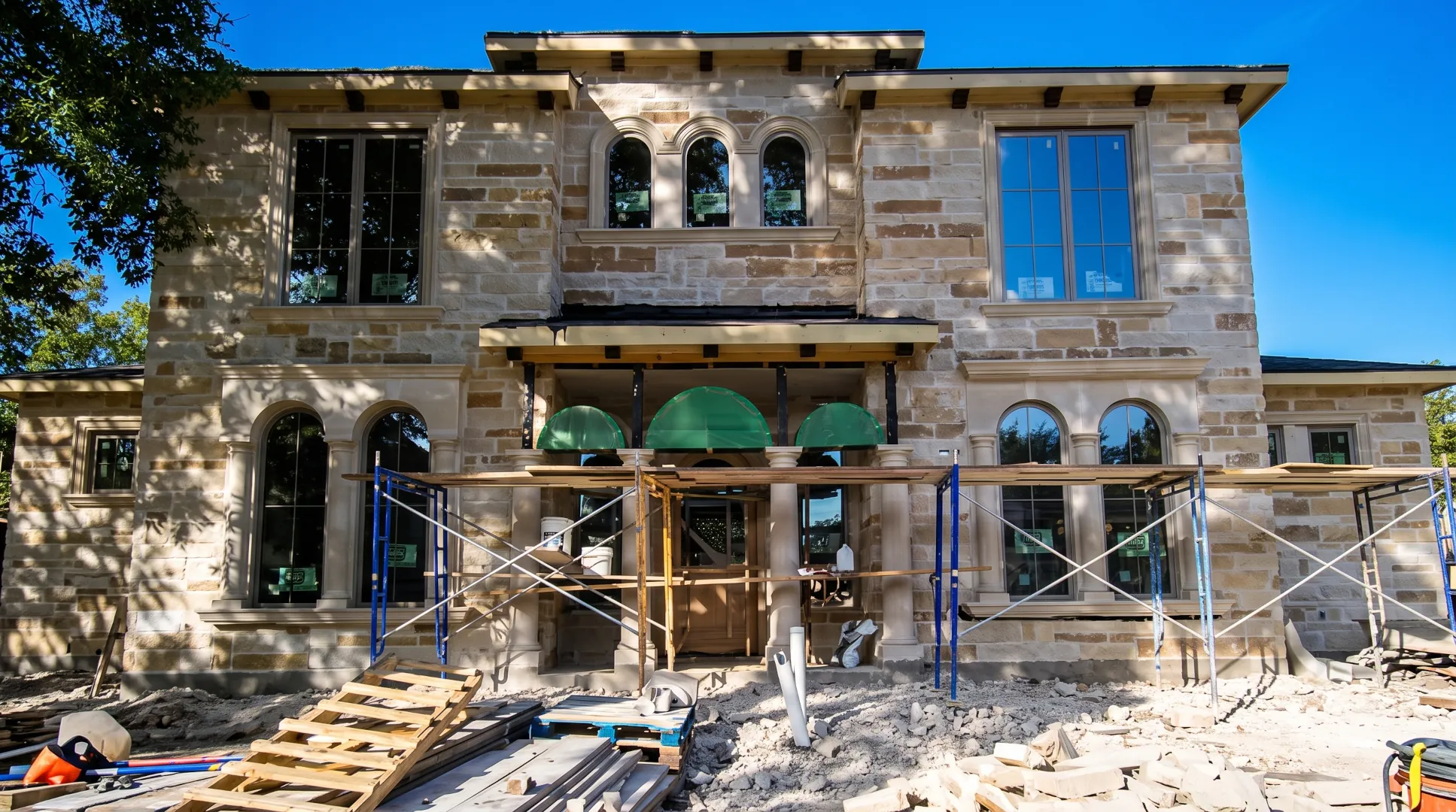 Expert masonry workers on a construction site